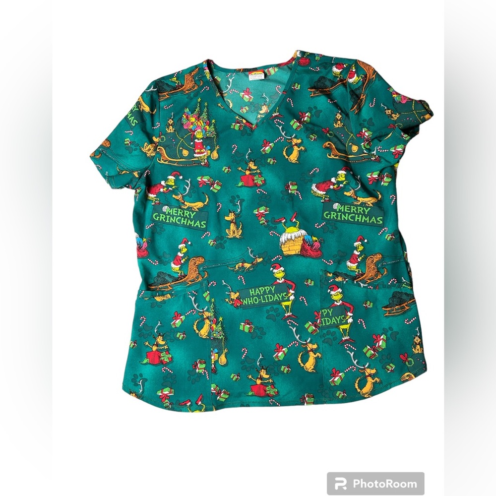 The Grinch Scrub Top Shirt Christmas Women's Size Large Dr. Seuss Holiday
